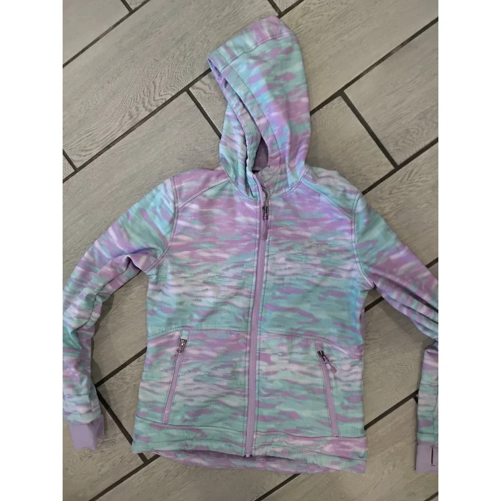 Snozu Girls Purple Teal Space Dye Full Zip Fleece Lined Hoodie Jacket -L 14/16